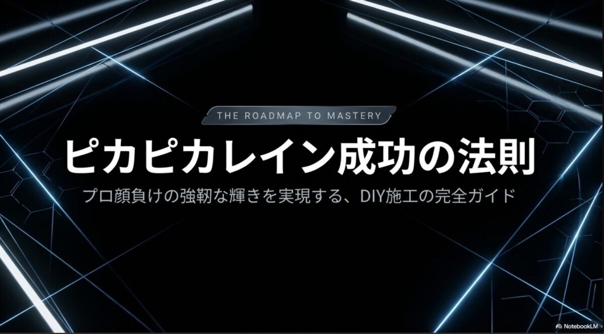 ピカピカレイン成功の法則とDIY施工のロードマップを示すタイトルスライド