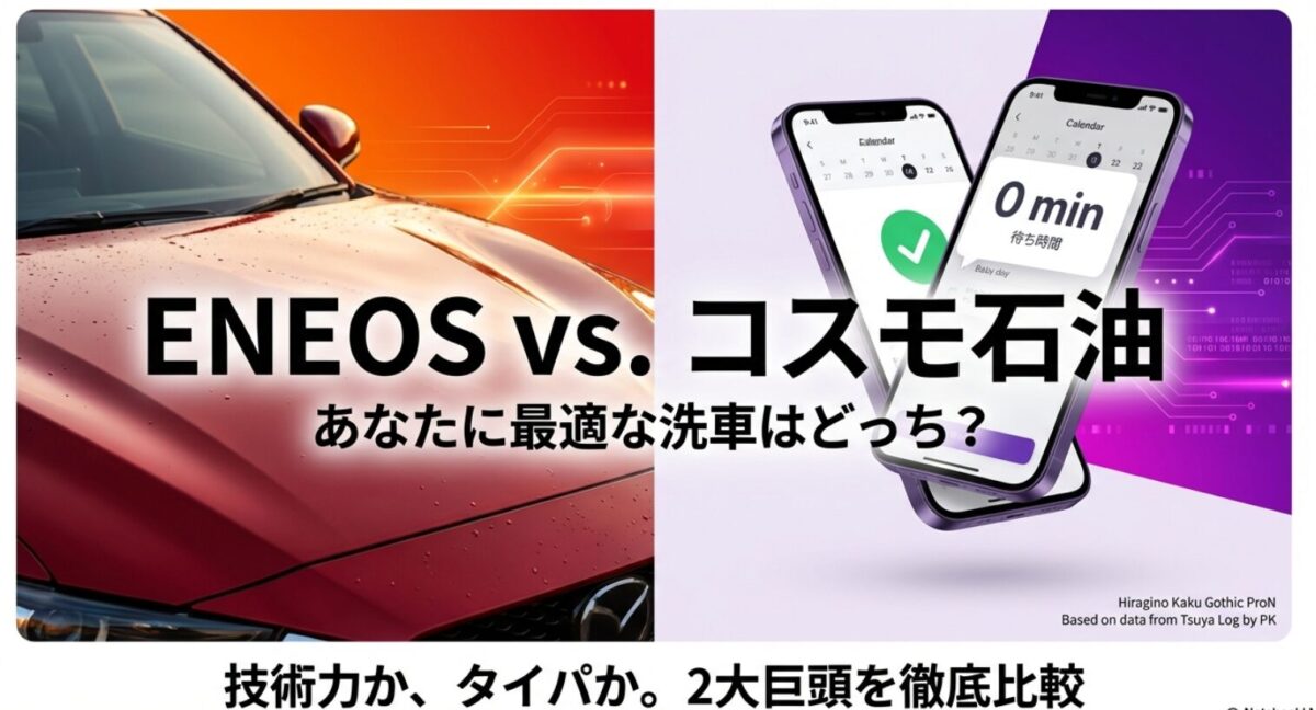 エネオス洗車とコスモ石油の洗車サービスを技術力とタイパの観点から徹底比較するタイトル画像