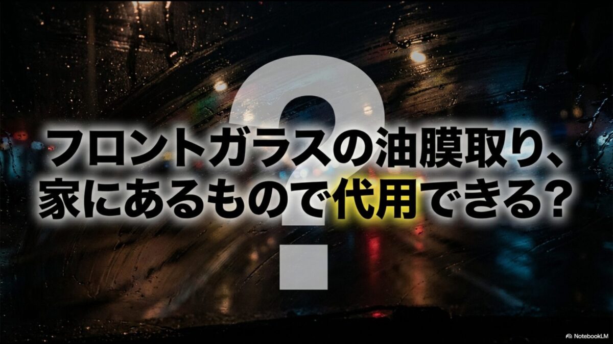フロントガラスの油膜取りを家にあるもので代用するのは絶対不可。ガラスに修復不可能な消えない傷がつきます。
